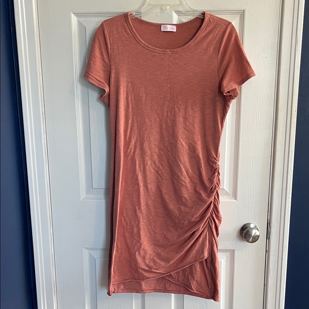 Pink Lily Rust Short Sleeve Ruched Mini Dress